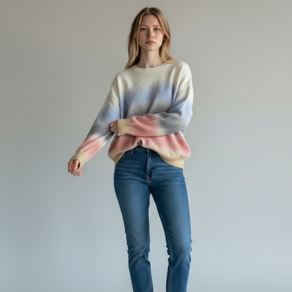 CES FEMME - SIZE SMALL- TIE DYED POPOVER SWEATER - PASTEL COLORS - OVERSIZED